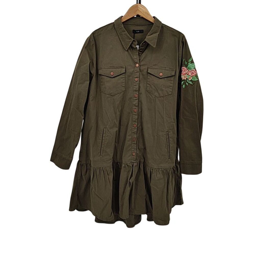 Ruti Women Coming Up Roses Twill Dress Utility Green Basic Sleeved XL